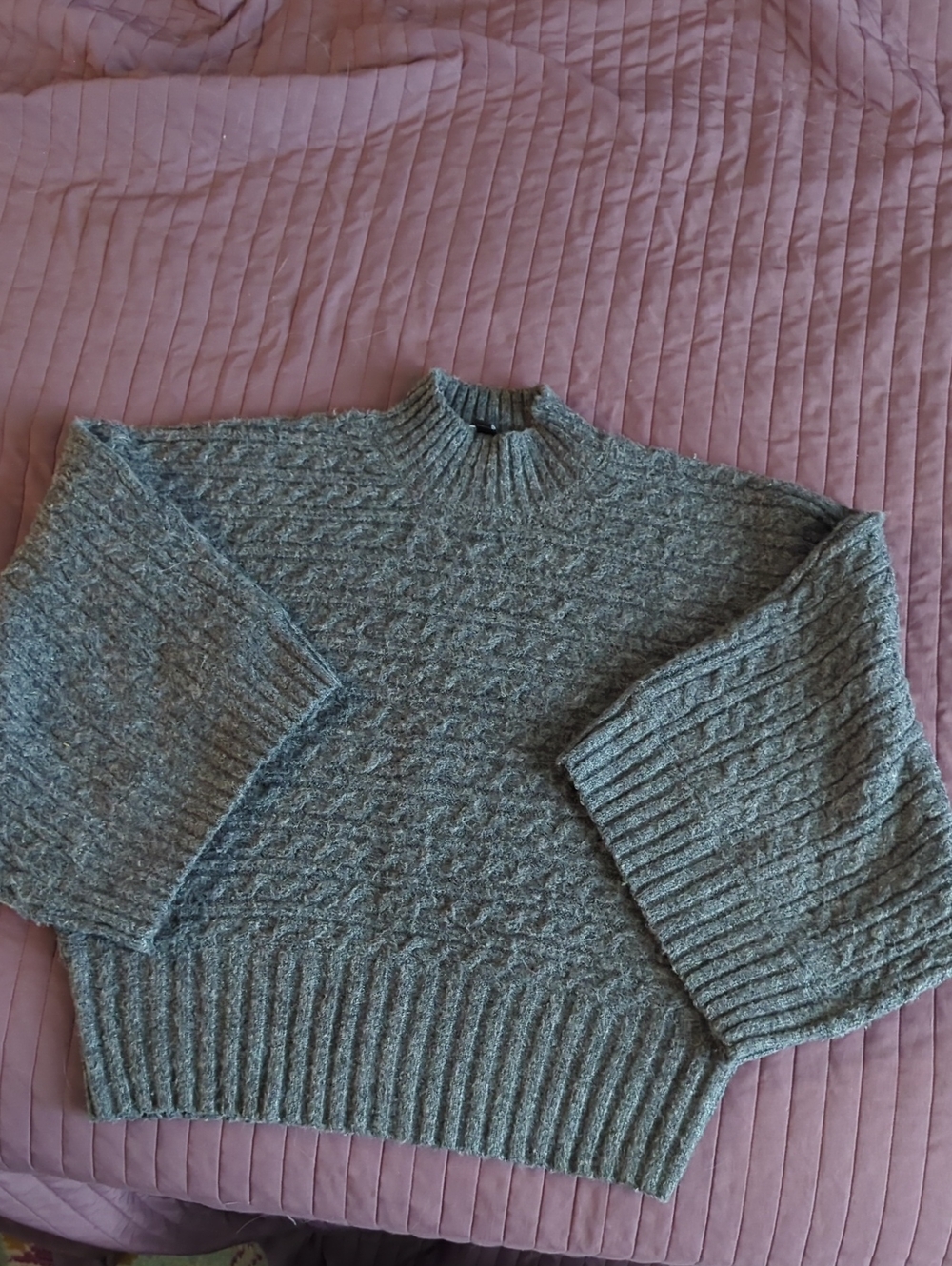 Marc New York Light Heather Gray Cable Knit Mock Neck Sweater